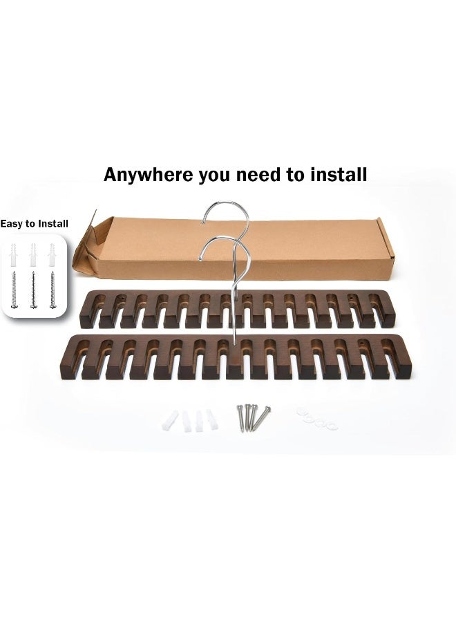 HOUSE DAY Pack of 2 Belt Hanger Wooden Belt Organizer Belt Rack Organizer Belt Rack Holder for Closet Storing Belts Tie for Men or Women, Belt Holder, Belt Storage, Tie Rack, Tie Hanger (Bronze) - Image 3