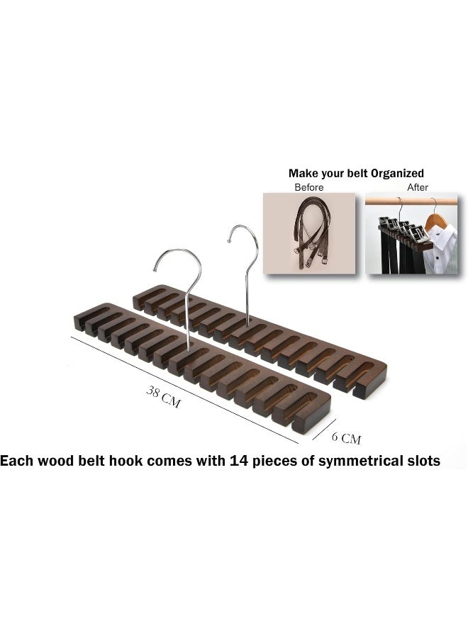 HOUSE DAY Pack of 2 Belt Hanger Wooden Belt Organizer Belt Rack Organizer Belt Rack Holder for Closet Storing Belts Tie for Men or Women, Belt Holder, Belt Storage, Tie Rack, Tie Hanger (Bronze) - Image 2