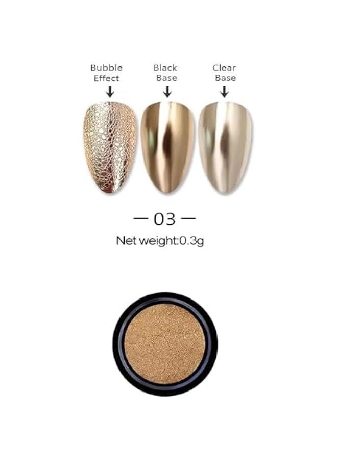 TRASSLE Chrome Nail Powder 2 Colors Champagne Gold Silver Nail Chrome Powder 3D Holographic Metallic Effect Chrome Powder for Gel Nails Manicure Nail Decoration - Image 2