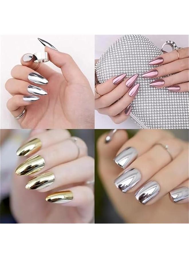 TRASSLE Chrome Nail Powder 2 Colors Champagne Gold Silver Nail Chrome Powder 3D Holographic Metallic Effect Chrome Powder for Gel Nails Manicure Nail Decoration - Image 5