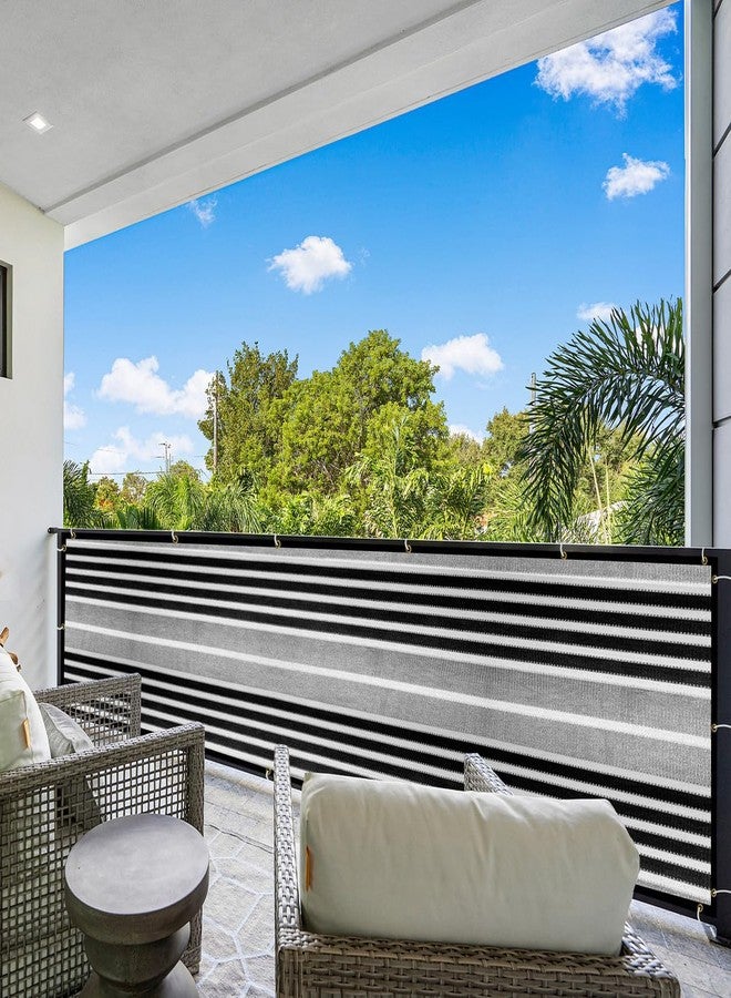 GREEN DECOR HDPE Stripe Balcony Net with Polyester Webbing & SS Eyelet & Cable Tie|UV Resistant & Breathable Baby Safety Net for Balcony,Staircase Railing Guard (Black&White&Grey Color, 1.50X7 MTR) - Image 1