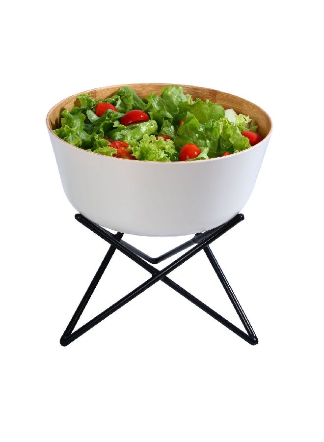 Felli Melamine and Bamboo Round Salad Bowl with Stand White and Brown 25 x 18 cm Y1K120123-ST-PH051-B