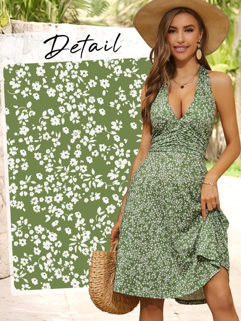 HUHOT Beach Dress for Women Sun Dresses Summer Casual Sexy Spring Dresses for Women 2025 Green Dress Bridal Shower Sundresses Halter Neck Tropical - Image 5