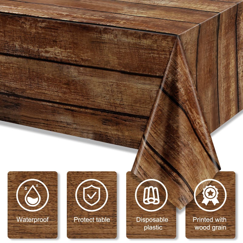Irenare 3 Pcs Brown Wood Grain Tablecloths Rustic Plastic Table Covers for Rectangle Table, Vintage Farmhouse Tablecloth Decorations for Western Barn Birthday Wedding (54 x 108 Inches) - Image 3