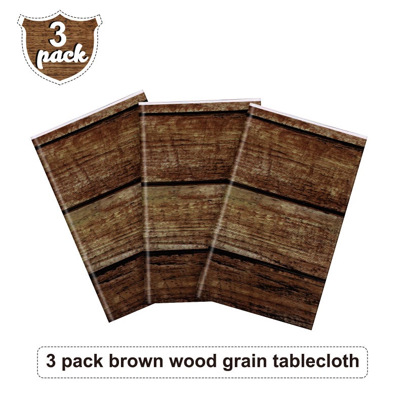 Irenare 3 Pcs Brown Wood Grain Tablecloths Rustic Plastic Table Covers for Rectangle Table, Vintage Farmhouse Tablecloth Decorations for Western Barn Birthday Wedding (54 x 108 Inches) - Image 4
