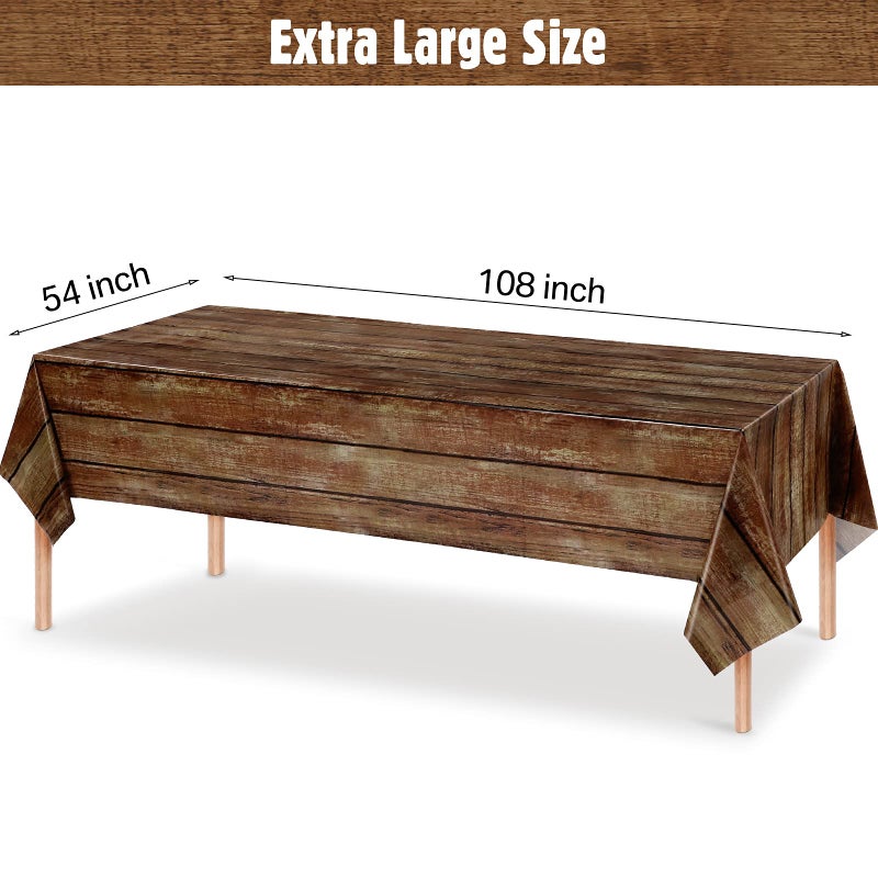 Irenare 3 Pcs Brown Wood Grain Tablecloths Rustic Plastic Table Covers for Rectangle Table, Vintage Farmhouse Tablecloth Decorations for Western Barn Birthday Wedding (54 x 108 Inches) - Image 2