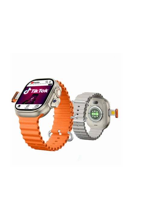 5G Android Smartwatch EZ1 Ultra 2 With Sim and 4Gb Ram 64Gb Rom Dual camera 3 set Strap - Orange
