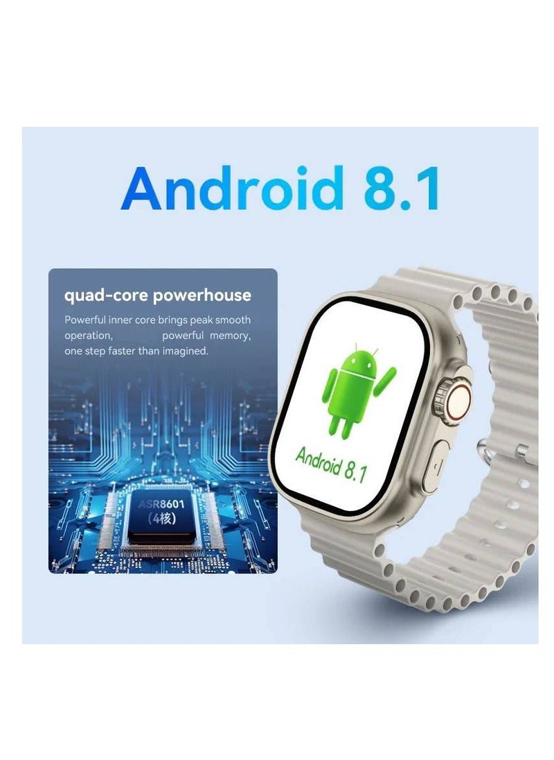 5G Android Smartwatch EZ1 Ultra 2 With Sim and 4Gb Ram 64Gb Rom Dual camera 3 set Strap - Orange