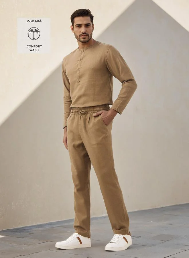 Iconic Iconic Regular Fit Linen Blend Trousers with Flexi Waist