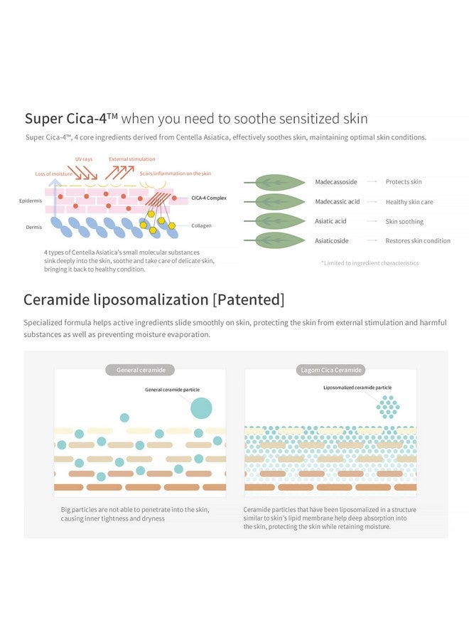 LAGOM Cellus Sensitive Cica Cream Natural Soothing Lotion With Centella Ceramide Green Tea Rich Herbal Nutrition Restoration Dry Irritation Calming Balm All Skin Type Face Blemish 60Ml 2.02Oz - Image 3