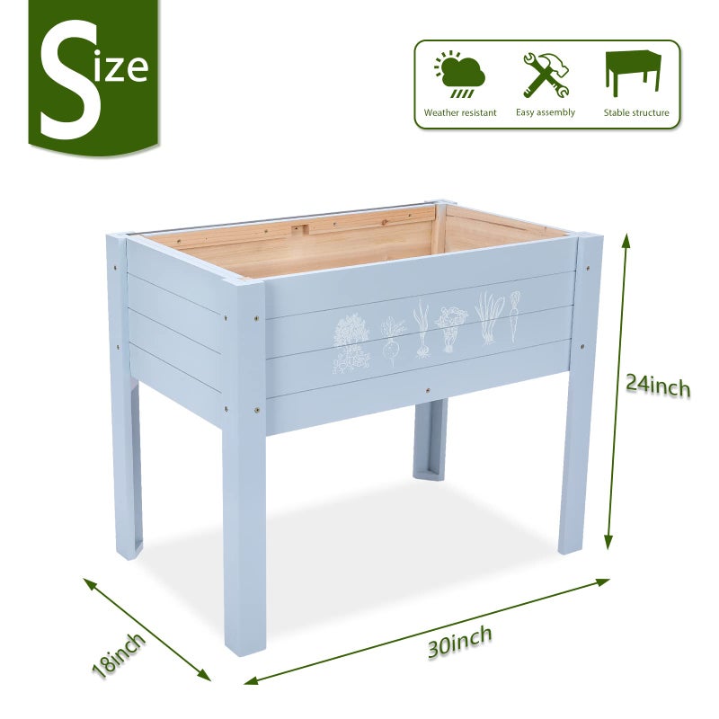 Chonsun Kids Raised Garden Bed with DIY Chalkboard, 30 x 24 x 18 Inch Wooden Elevated Raised Garden Bed for Kids Outdoor Planter Box with Legs for Vegetables Grass Lawn Yard, Light Blue - Image 3