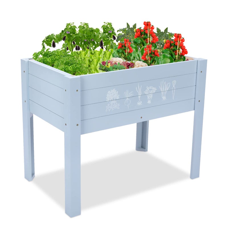 Chonsun Kids Raised Garden Bed with DIY Chalkboard, 30 x 24 x 18 Inch Wooden Elevated Raised Garden Bed for Kids Outdoor Planter Box with Legs for Vegetables Grass Lawn Yard, Light Blue - Image 1