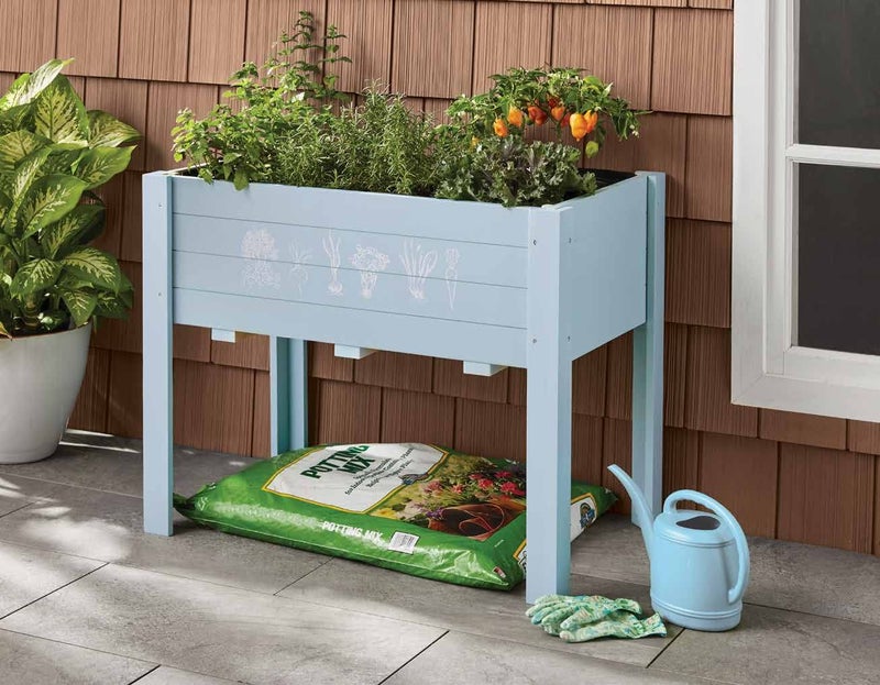 Chonsun Kids Raised Garden Bed with DIY Chalkboard, 30 x 24 x 18 Inch Wooden Elevated Raised Garden Bed for Kids Outdoor Planter Box with Legs for Vegetables Grass Lawn Yard, Light Blue - Image 2