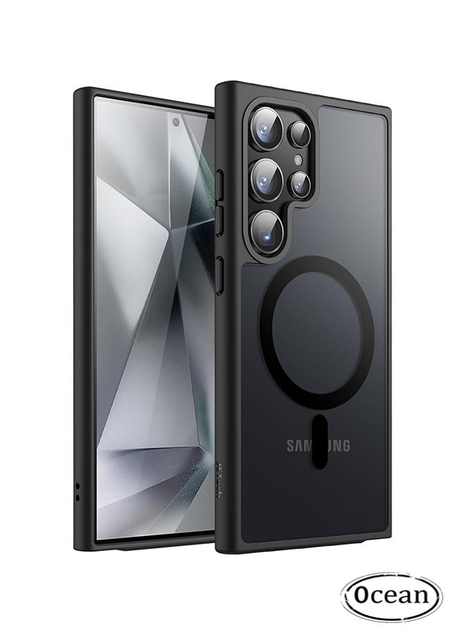 أوشن حقيبة مغناطيسية لمجرة سامسونج S24 Ultra 5G, متوافق مع MagSafe, شبه شفاف غير لامع الخلفية للحماية من الصدمات غطاء الهاتف الواقي لمجرة سامسونج S24 Ultra 5G (أسود) - Image 1