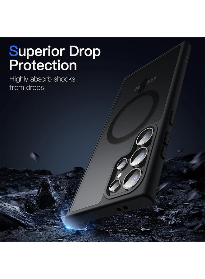 أوشن حقيبة مغناطيسية لمجرة سامسونج S24 Ultra 5G, متوافق مع MagSafe, شبه شفاف غير لامع الخلفية للحماية من الصدمات غطاء الهاتف الواقي لمجرة سامسونج S24 Ultra 5G (أسود) - Image 5