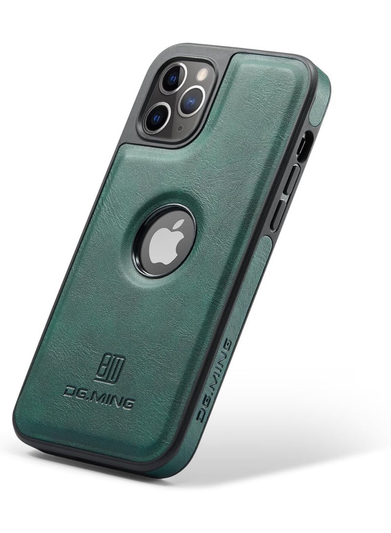 DGMING Case Cover Premium Retro Faux Leather Back Case with Logo CutOut Shockproof Compatible with IPhone 11 pro Max (Green) - Image 2