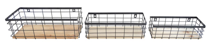 ShabbyDecor Metal Wire Basket Detachable Wood Base Storage Organizer Farmhouse Bin for Kitchen Cabinets  Bathroom  Pantry  Laundry Room  Closets Set of 3 Black Color - Image 4
