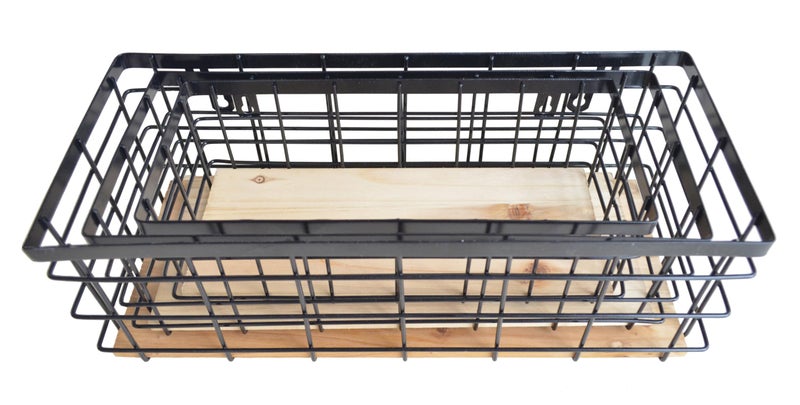 ShabbyDecor Metal Wire Basket Detachable Wood Base Storage Organizer Farmhouse Bin for Kitchen Cabinets  Bathroom  Pantry  Laundry Room  Closets Set of 3 Black Color - Image 5