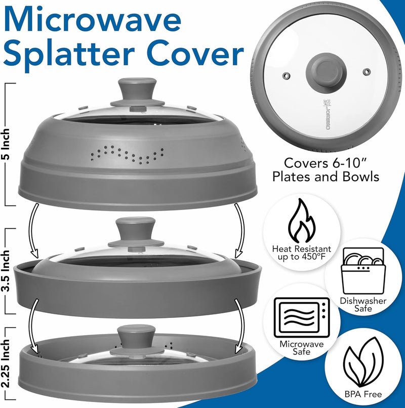 LSR LORESO Microwave Splatter Cover for Food - Silicone Glass Dish Plate Cover, Vented with Silicone Grip Handle Knob, Collapsible, Food Grade, Microwave, Dishwasher Safe - 10" Inch - Image 5
