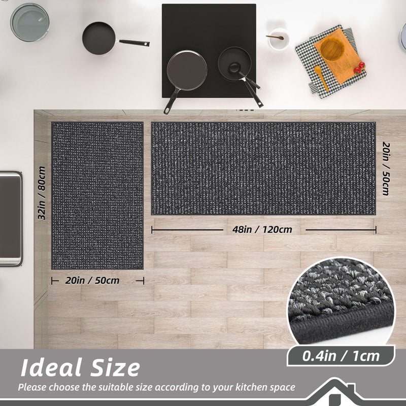 BEQHAUSE Kitchen Rugs and Mats 2PCS, Non-Slip Kitchen Mats for Floor, Absorbent and Stain Resistant Kitchen Runner, Machine Washable Rugs for Kitchen, Laundry & Sink, 20"x32"+20"x48", Charcoal - Image 2