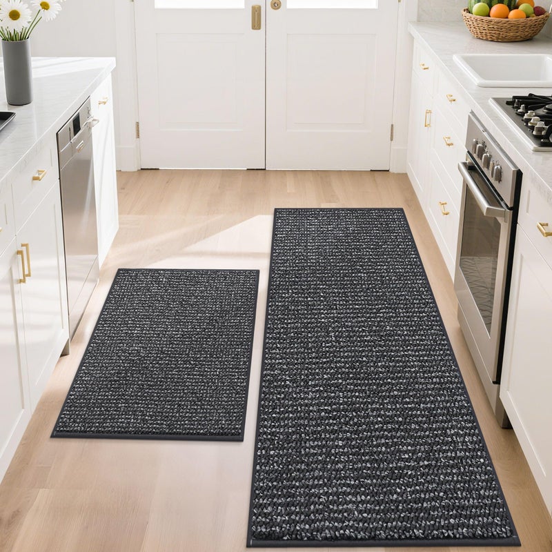 BEQHAUSE Kitchen Rugs and Mats 2PCS, Non-Slip Kitchen Mats for Floor, Absorbent and Stain Resistant Kitchen Runner, Machine Washable Rugs for Kitchen, Laundry & Sink, 20"x32"+20"x48", Charcoal - Image 1