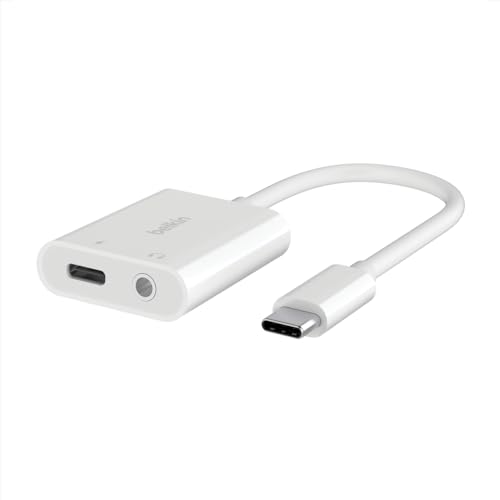 Belkin Rockstar 35mm Audio with USBC Charge Adaptor Included USBC Audio Adaptor Compatible with iPad Pro Galaxy Note Google Pixel LG G6 Sony Xperia OnePlus and More White - Image 1