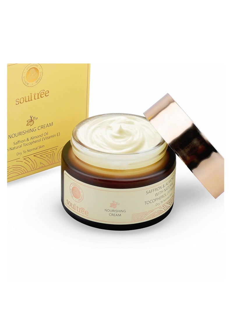 SOULTREE - SoulTree Nourishing Face Cream Saffron Almond Oil with Natural Vitamin E For Dry to Normal Skin Boosts Radiance 50G - Image 1
