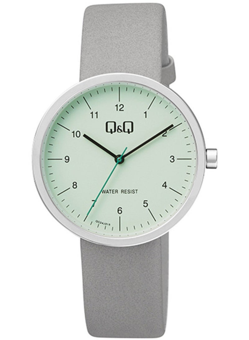 Q&Q Watch for Women, Quartz Movement, Analog Display, Grey Leather Strap-QC24J315