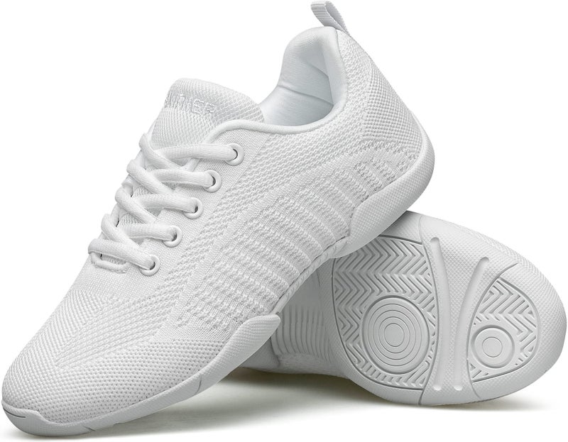 BAXINIER Girls White Cheerleading Shoes Breathable Youth Cheer Competition Sneakers Athletic Training Dance Tennis Walking Shoes - White 4 Big Kid - Image 1