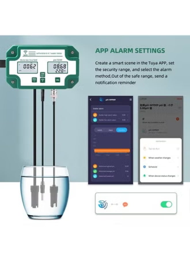 إسكدنيا Digital WiFi PH EC TDS SALT SG.Temp Meter Water Quality Tester Data Logger 6-in-1 Smart Monitor  - Image 4