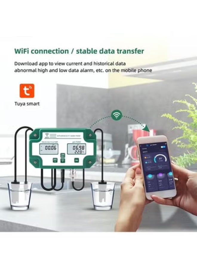 إسكدنيا Digital WiFi PH EC TDS SALT SG.Temp Meter Water Quality Tester Data Logger 6-in-1 Smart Monitor  - Image 3