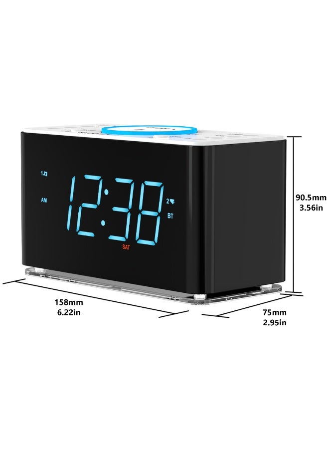 iTOMA 1.4" LED Display Digital Alarm Clock Radio with 15W Fast Wireless Charger & Bluetooth Speaker Bedside Clock with FM Radio,  LED Night Light for Bedroom, Home Office, Nightstand  - Image 4