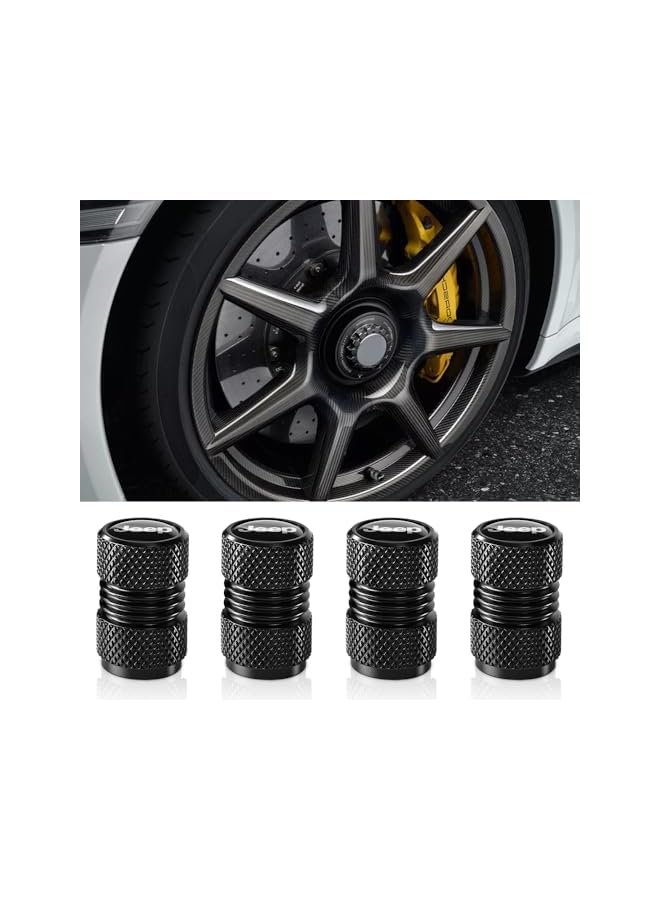 S-TOP Tire Valve Stem Caps Compatible with Jeep Series Car Wheel Air caps Metal Valve Stem Caps Decoration Accessories 4 Pcs Black - Image 1