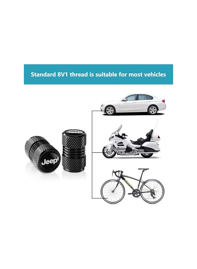 S-TOP Tire Valve Stem Caps Compatible with Jeep Series Car Wheel Air caps Metal Valve Stem Caps Decoration Accessories 4 Pcs Black - Image 3