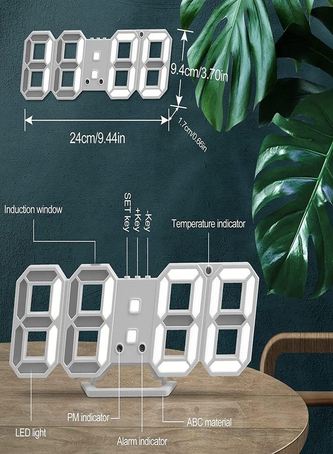 Petilleur ساعة حائط رقمية ثلاثية الأبعاد بتقنية LED من Petilleur، ساعة منبه مكتبية 9.5 بوصة، مع 3 مستويات سطوع قابلة للتعديل، عرض درجة الحرارة بنظام 12/24 ساعة (أبيض) - Image 4