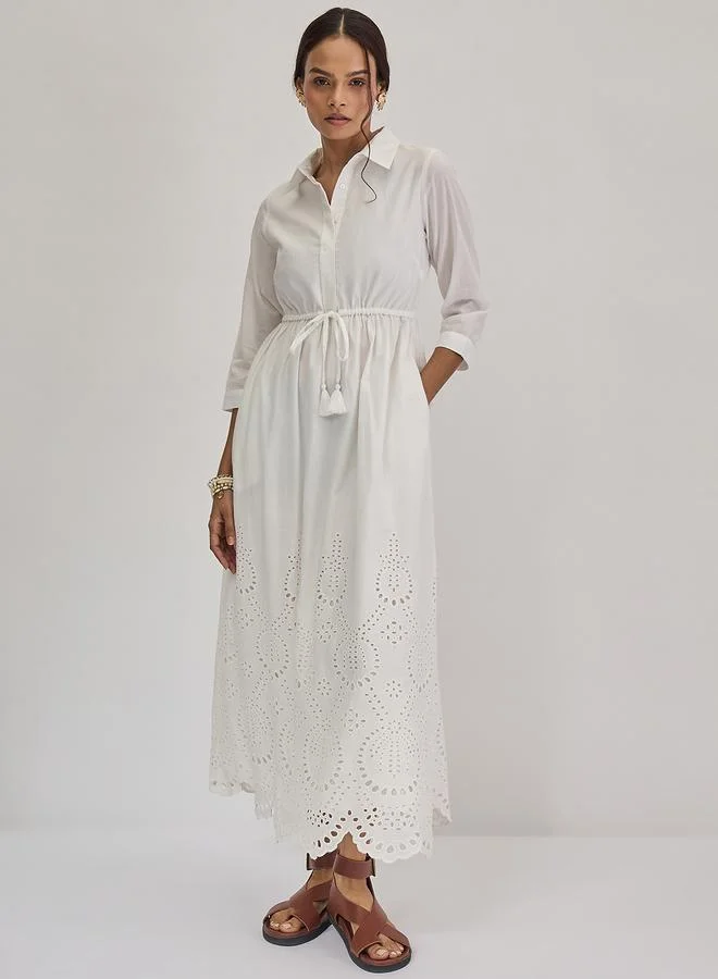 Femmella White Schiffli Hem Maxi Shirt Dress
