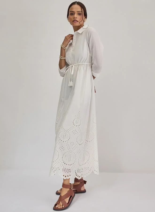 Femmella White Schiffli Hem Maxi Shirt Dress