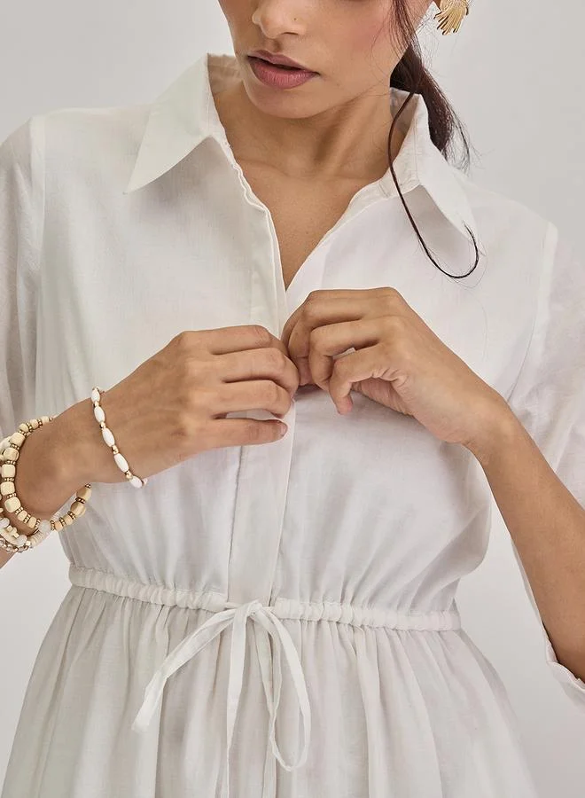 Femmella White Schiffli Hem Maxi Shirt Dress