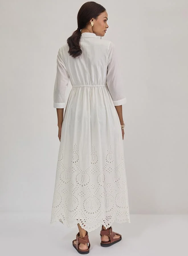 Femmella White Schiffli Hem Maxi Shirt Dress
