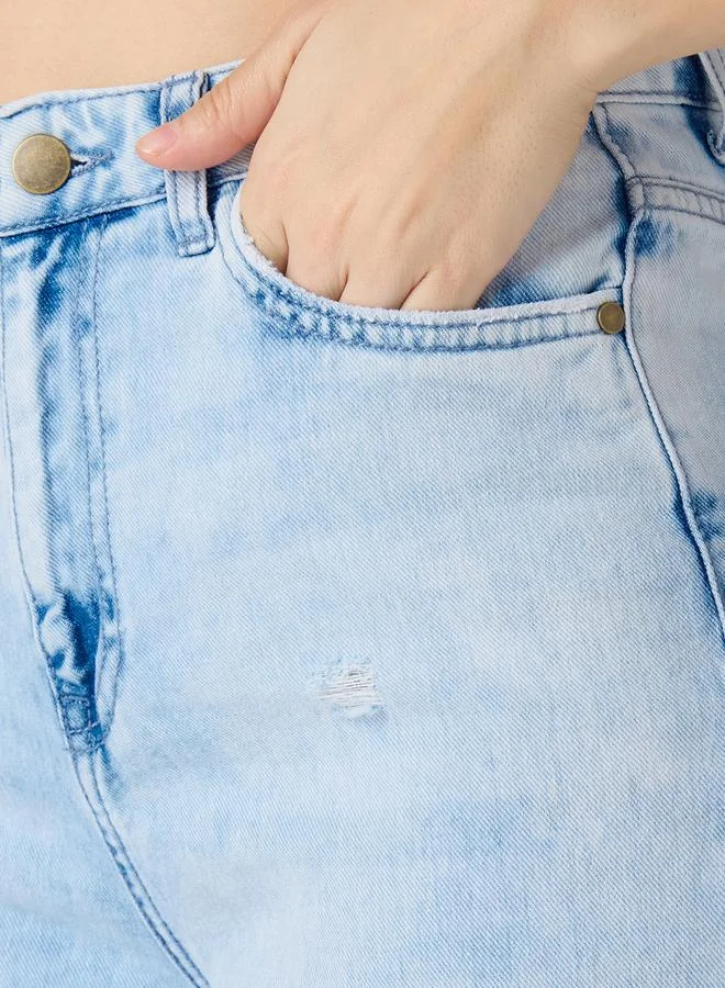Globus  Light Blue Cotton Distress Wide Leg Jeans for Women | Best Price UAE