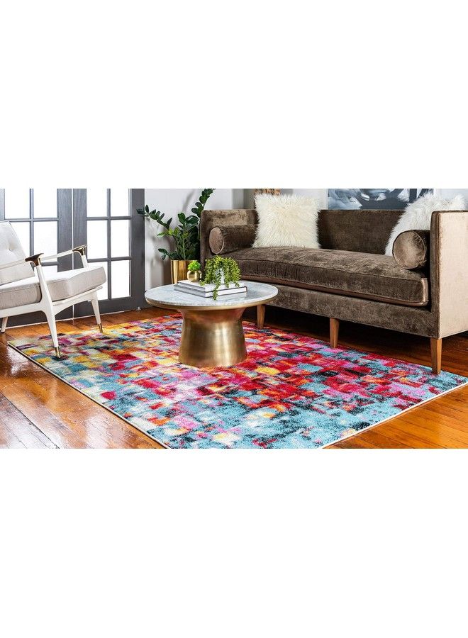 Unique Loom Lyon Collection Bright Modern Abstract Area Rug 3 Ft 3 In X 5 Ft 3 In Multi Blue - Image 3