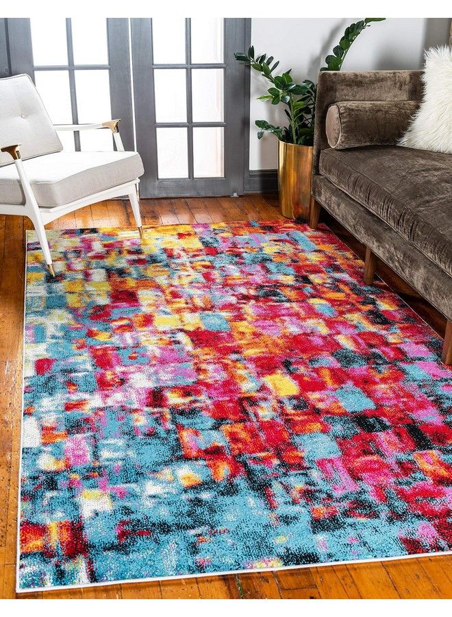 Unique Loom Lyon Collection Bright Modern Abstract Area Rug 3 Ft 3 In X 5 Ft 3 In Multi Blue - Image 2
