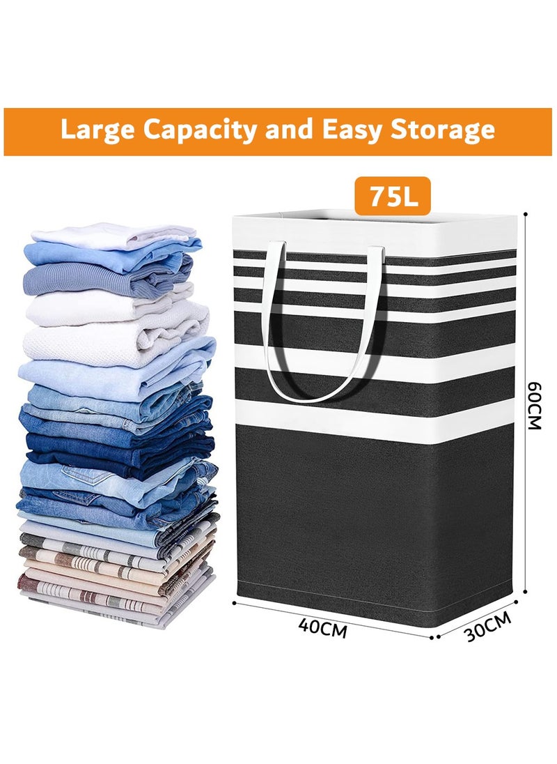 Laundry Basket, Laundry Hamper with Easy Carry Handles, Collapsible Washing Basket for Laundry, Bedroom, Dorm(Black)
