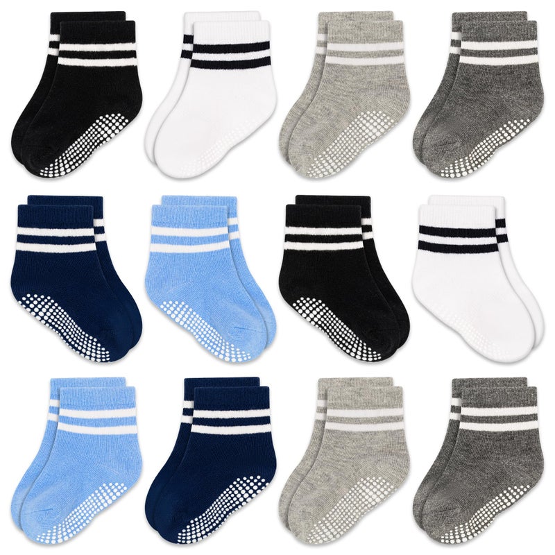 GRPSKCOS Baby Socks Non Slip 12 Pairs Toddler Anti Skid Socks for 0-7 Years Infants Little Kids Boys Girls (#1 Six Colours 0-6 Months) - Image 1