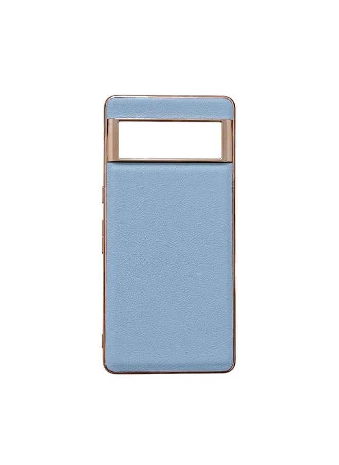 HuHa - Case Cover For Google Pixel 6 Pro Waves Series Nano Electroplating Genuine Leather Phone Case(Blue) - Image 1