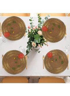 CANVASS CANVASS Decorative 14 Inches Round Handmade Beaded Golden Round Placemat Perfect for Central Table 36 cms Pack of 1  - Image 3