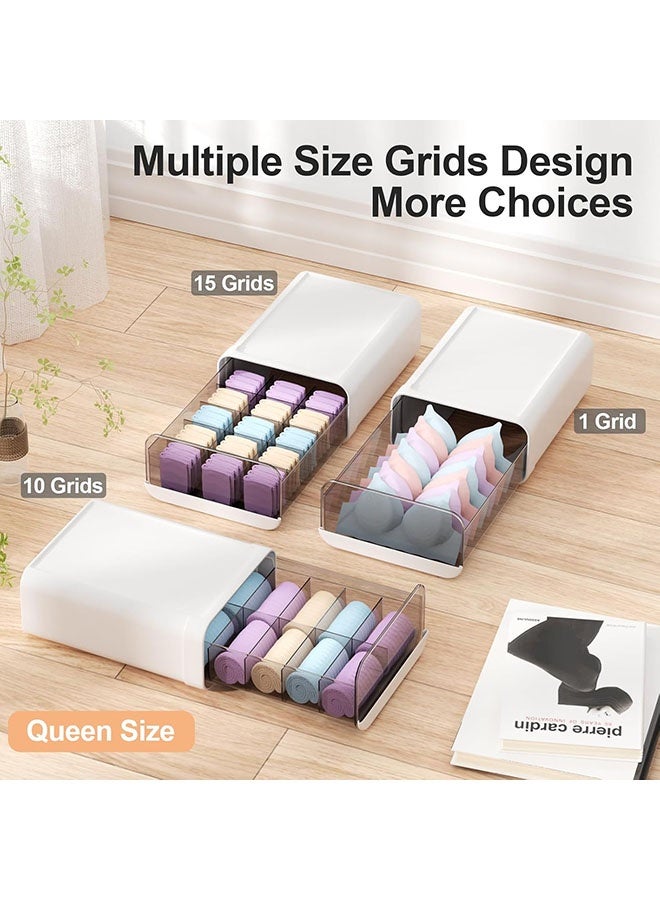 YelaJoy Underwear Organizer Drawer, 10 Cells Plastic Sock Underwear Storage Drawer, Stackable Closet Organizers and Storage Box for Bras, Socks, Scarves, Ties, Belt (Queen Size-White, 1 Pcs)  - Image 3