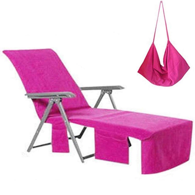 VOCOOL Sun Beach Chair Cover Towel Pool Chair Cover with Side Pockets Chaise Lounge Cover Lounger Mate for Sunbathing Lounger Hotel Garden Holiday Garden Pool Pink