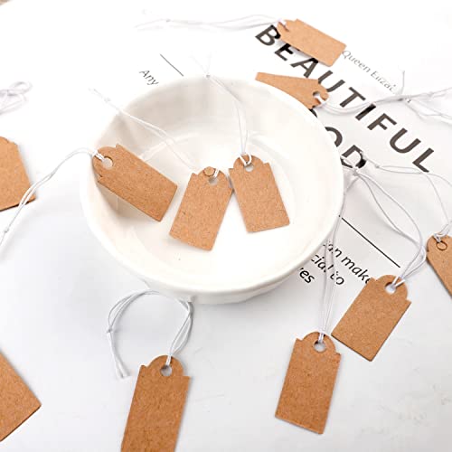 Prudiut 200 Pcs Price Tags, Small Tags with Elastic String, Jewelry Price Tag Writable Kraft Gift Tag for Christmas Gift Clothes Jewelry Stocking Stuffers (Brown,1.02×0.47inch) - Image 2