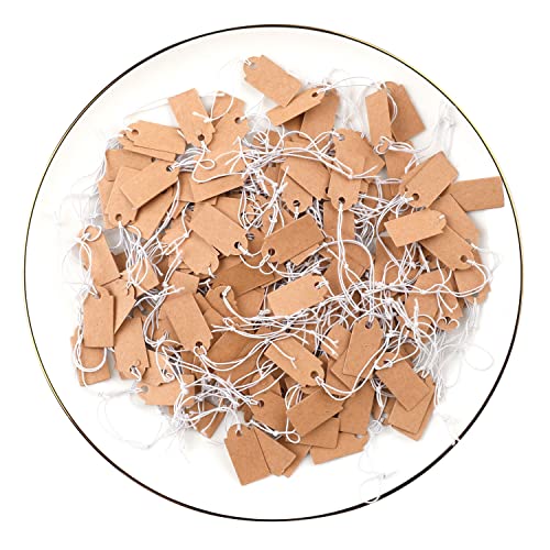 Prudiut 200 Pcs Price Tags, Small Tags with Elastic String, Jewelry Price Tag Writable Kraft Gift Tag for Christmas Gift Clothes Jewelry Stocking Stuffers (Brown,1.02×0.47inch) - Image 1